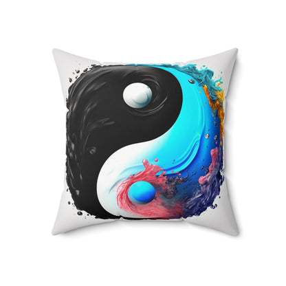 Yin Yang Symbol, Colorful Paint Style - Artistic Decor - Spun Polyester Square Pillow