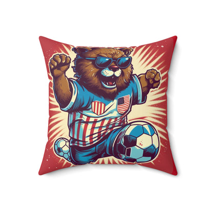 Soccer Stars and Stripes: Patriotism Patriotic Bear Playing Ball Spun Polyester Square Pillow