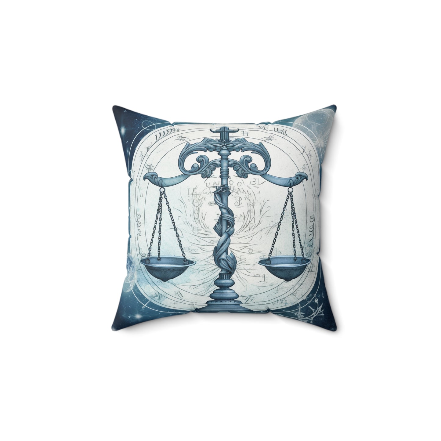 Blue Tones Libra Zodiac Cosmic Astro - Balance Scale & Symbols - Spun Polyester Square Pillow