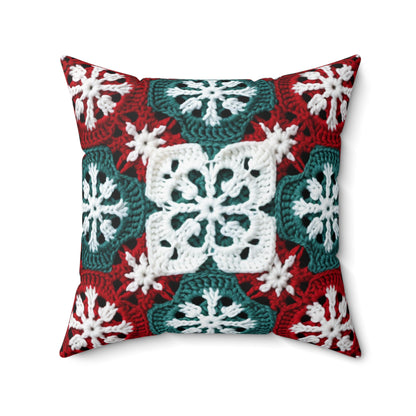 Christmas Snowflake Crochet, Festive Yuletide, Winter Wonderland Craft, Ice Crystal, Holiday Decor, Seasonal Adornments - Spun Polyester Square Pillow