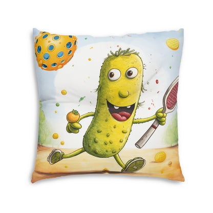 Pickleball Play: Pickle Sport Action Game, Fast Dink Ball - Tufted Floor Pillow, Square