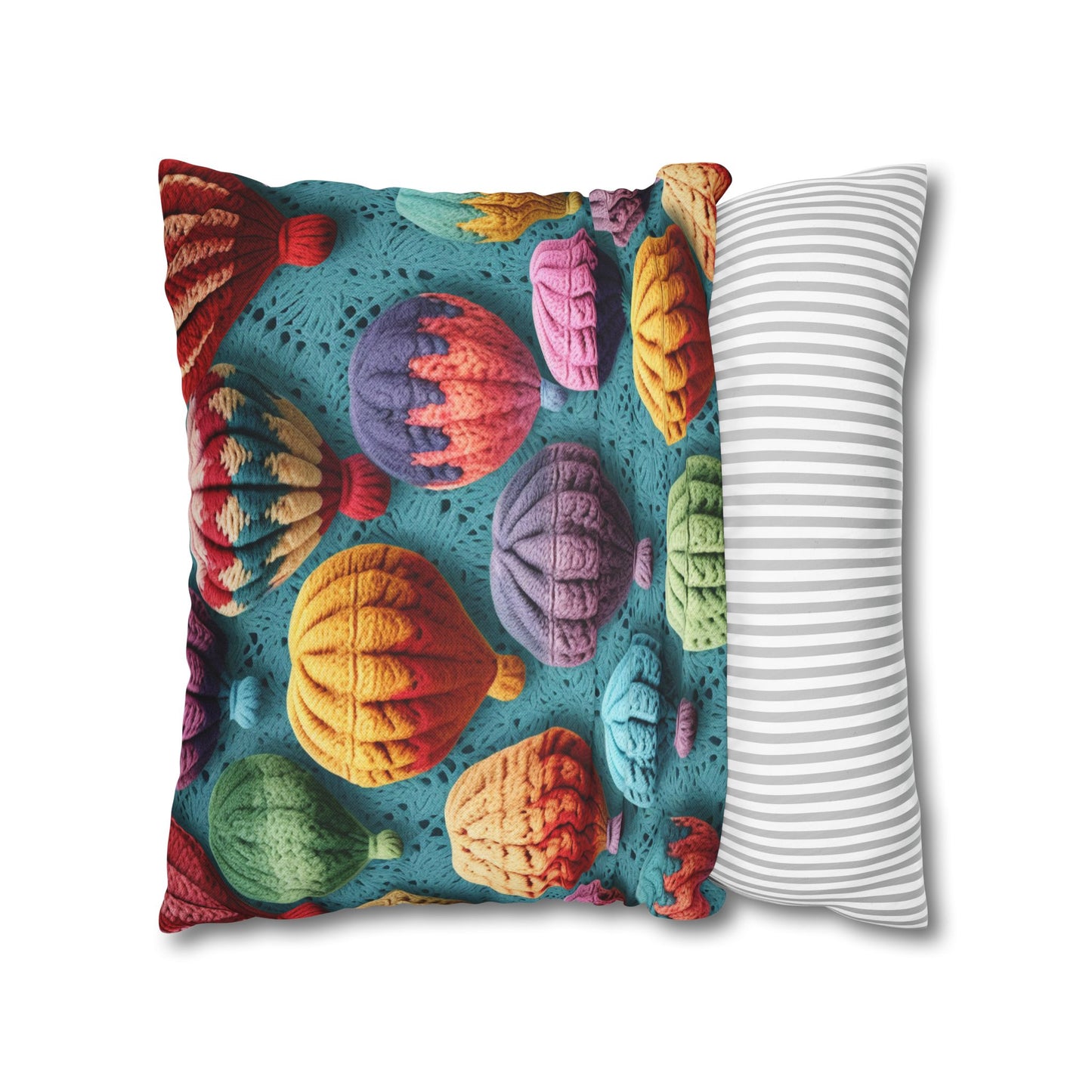 Crochet Hot Air Balloons Sky Travel Transport Scenic Style - Spun Polyester Square Pillow Case