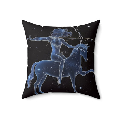 Sagittarius Zodiac in Starlit Universe - Fluorescent Colors - Spun Polyester Square Pillow