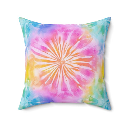 Boho Beach Vibe Pastel Hues Tie-Dye Pattern Design Spun Polyester Square Pillow