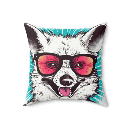 Happy Opossum Retro Cartoon Spun Polyester Square Pillow