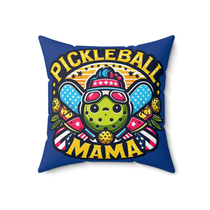 Pickleball Mama - Patriotic Sporty, Star-Spangled Athletic Graphic, Fun Pickleball Enthusiast - Spun Polyester Square Pillow