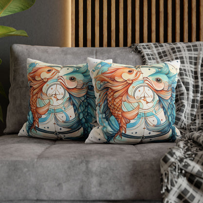 Pisces Zodiac Horoscope - Starry Watercolor & Ink, Hyper-Detailed Fish Spun Polyester Square Pillow Case