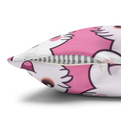 Adorable Cartoon-Style Anime Kitten, Cat, Kitty Pattern - Cute and Colorful - Spun Polyester Square Pillow Case