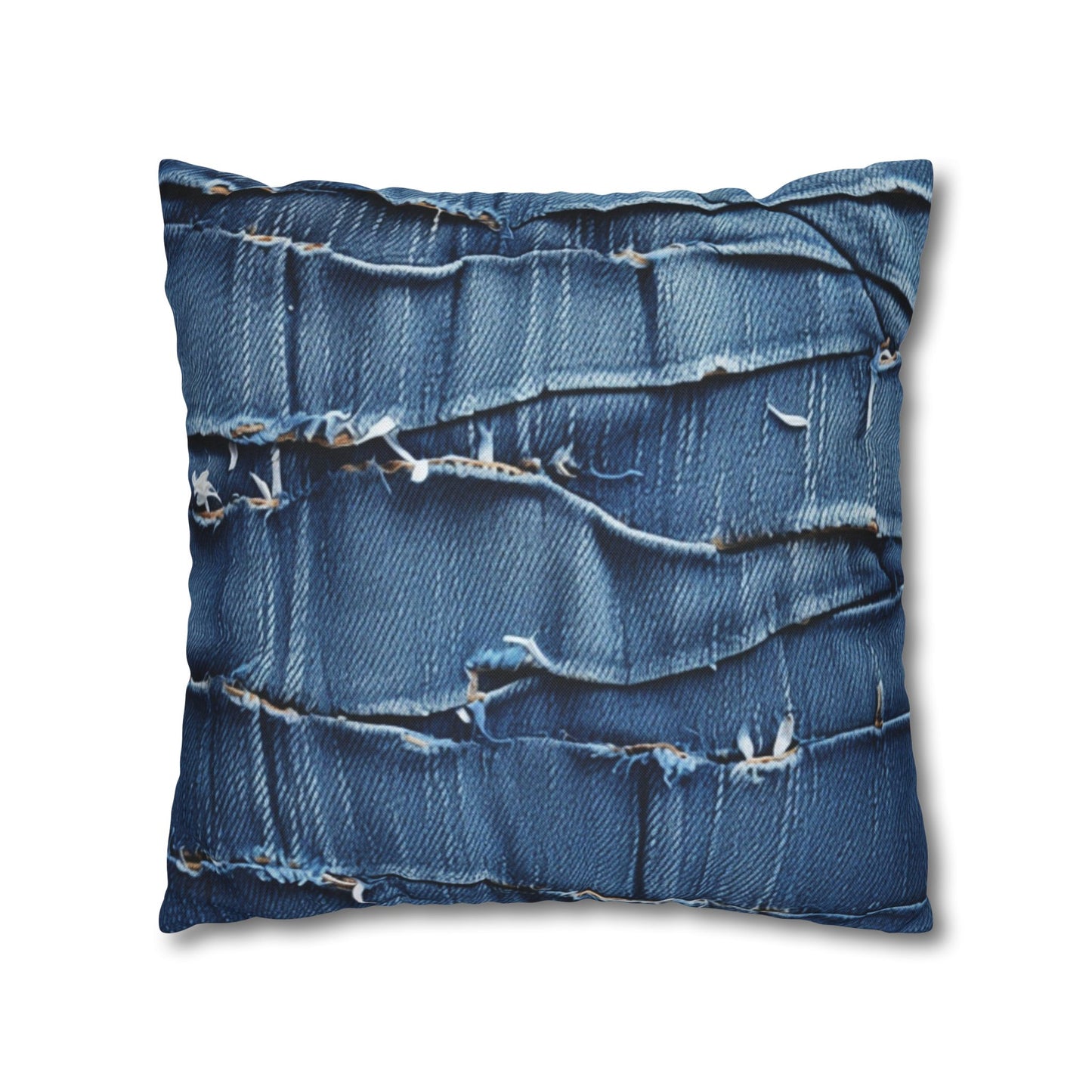 Midnight Blue Distressed Denim: Rugged, Torn & Stylish Design - Spun Polyester Square Pillow Case