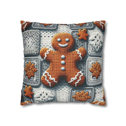 Festive Gingerbread Charm: Christmas Crochet Amigurumi with Granny Squares and Snowflake Accents - Spun Polyester Square Pillow Case