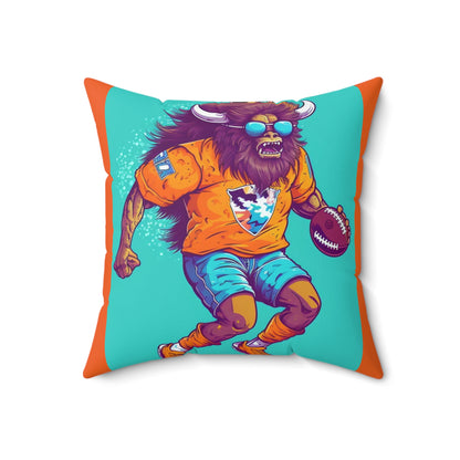 American Buffalo Football Player Sport USA Graphic Spun Polyester Square Pillow