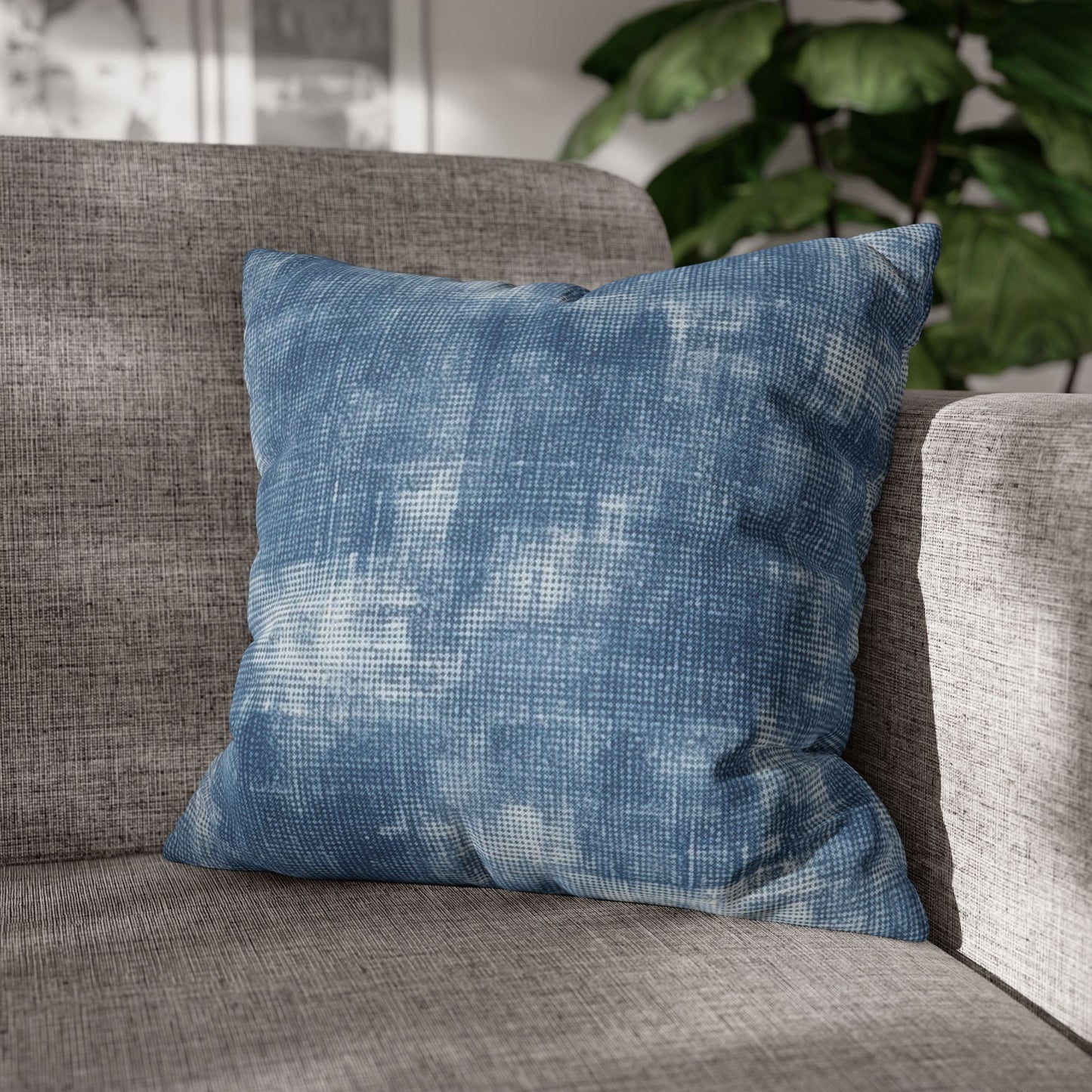 Faded Blue Washed-Out: Denim-Inspired, Style Fabric - Spun Polyester Square Pillow Case