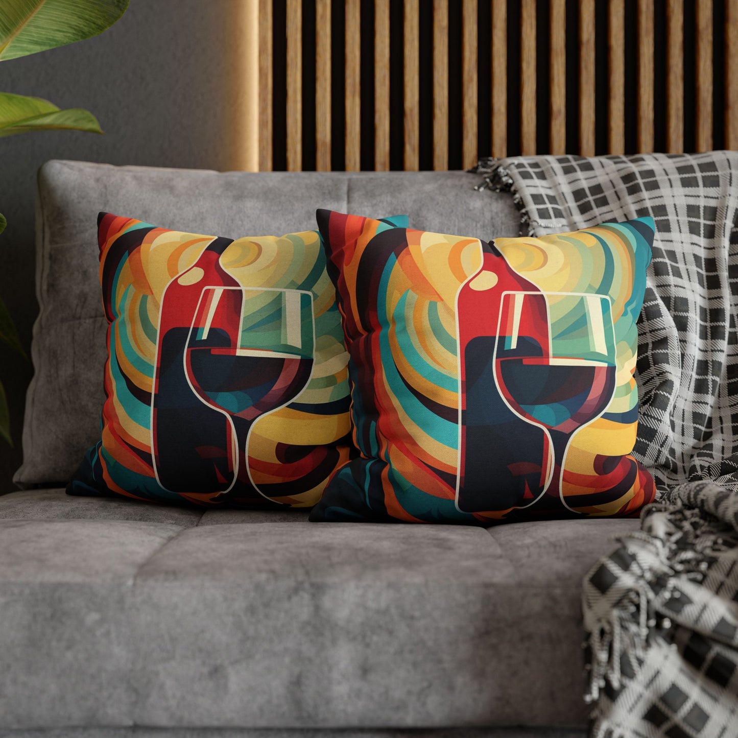 Wine Lover Abstract - Bottle & Glass Design Spun Polyester Square Pillow Case