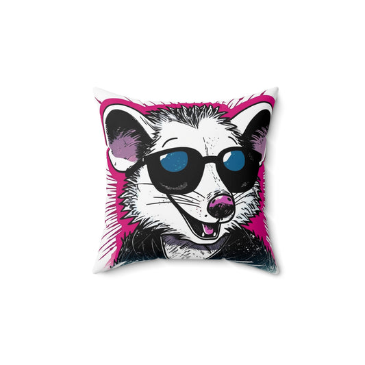 Retro Happy Opossum Graphic Spun Polyester Square Pillow