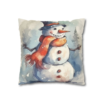 Frosty Winter Snowman - Spun Polyester Square Pillow Case