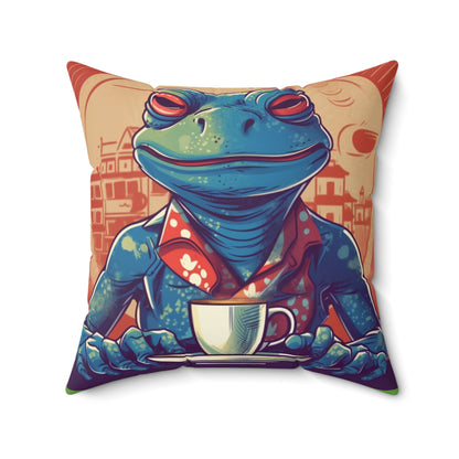 Frog Coffee Drinker Shop old Classic Graphic Spun Polyester Square Pillow