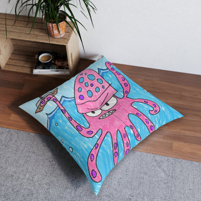 The Kraken Octopus Clean Graphic Tufted Floor Pillow, Square