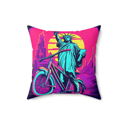 Statue of Libery Biker USA Cycle Style Spun Polyester Square Pillow