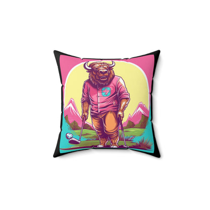 American Bison Golf Buffalo Sport Game Graphic Spun Polyester Square Pillow