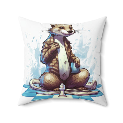 Otter Chess Game Grand Master Player Graphic Spun Polyester Square Pillow