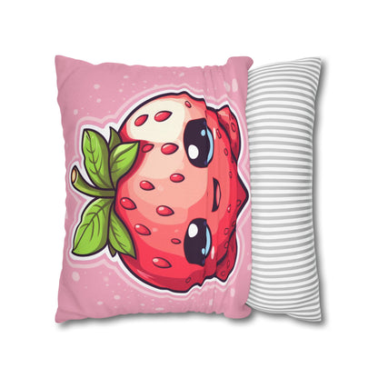 Kawaii Strawberry Adventure - Anime Classic Traditional Japanese Fruit - Otaku Artwork - Spun Polyester Square Pillow Case