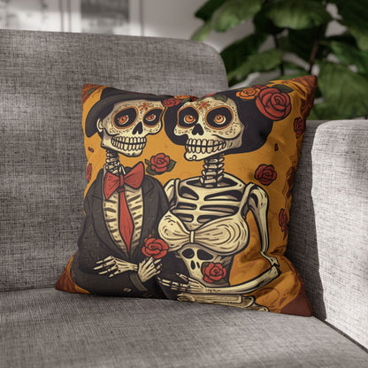 Halloween Wedding Marriage, Bride & Groom - Forever Soulmates - Spun Polyester Square Pillow Case