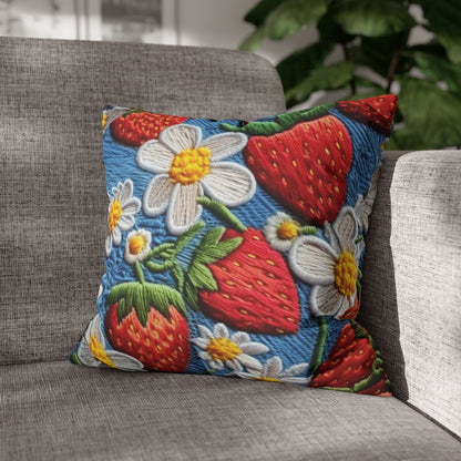 Orchard Berries: Juicy Sweetness from Nature's Garden - Fresh Strawberry Elegance - Spun Polyester Square Pillow Case