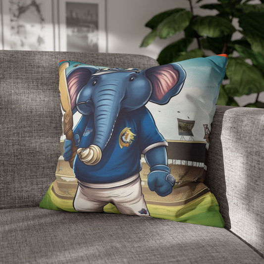 India Elephant Cricket Sport Star: Pitch, Run, Stump Game - Animated Charm - Spun Polyester Square Pillow Case