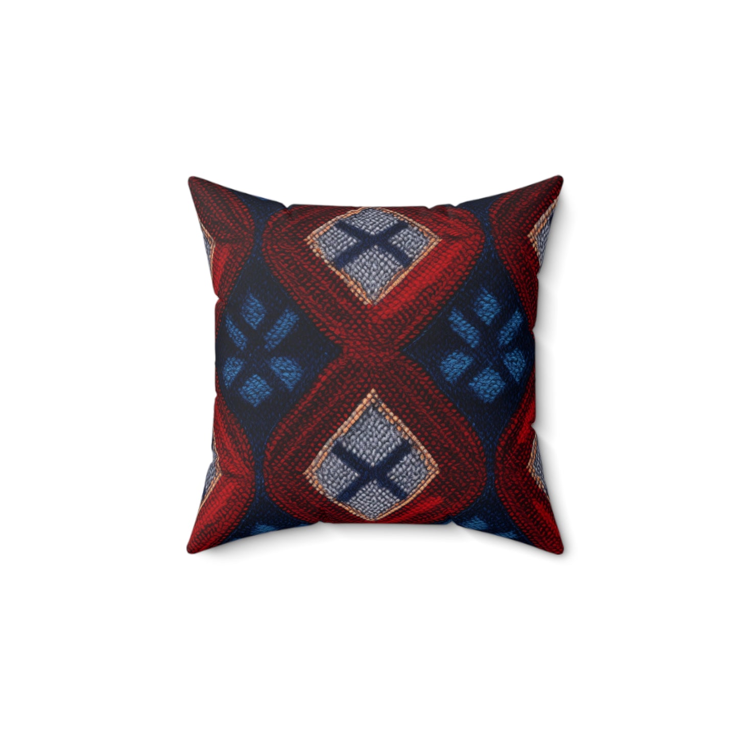 Moquette Majesty: Red & Blue Woolen Wonders - Spun Polyester Square Pillow