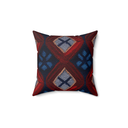 Moquette Majesty: Red & Blue Woolen Wonders - Spun Polyester Square Pillow