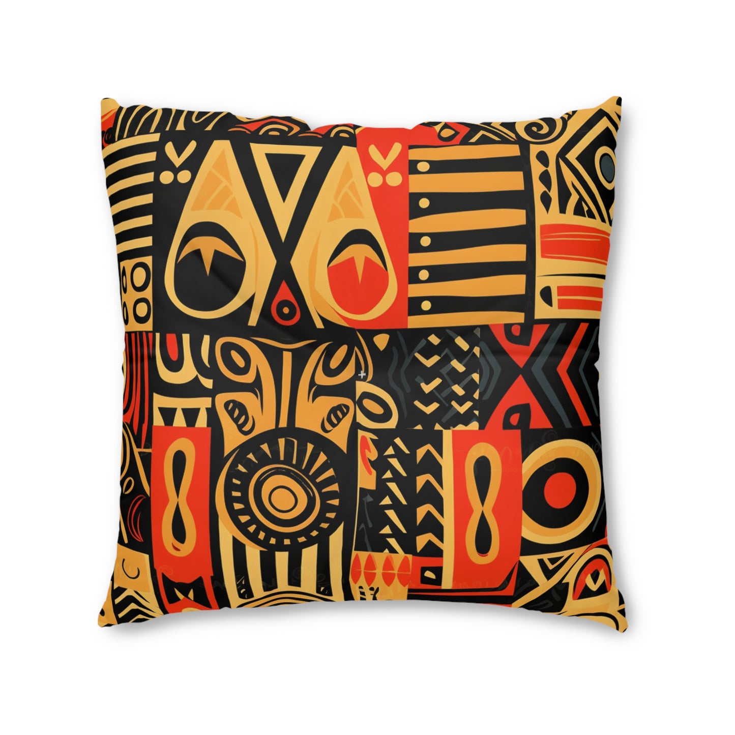 Tribal Art-Inspired Abstract Symbols, Heritage - Tufted Floor Pillow, Square