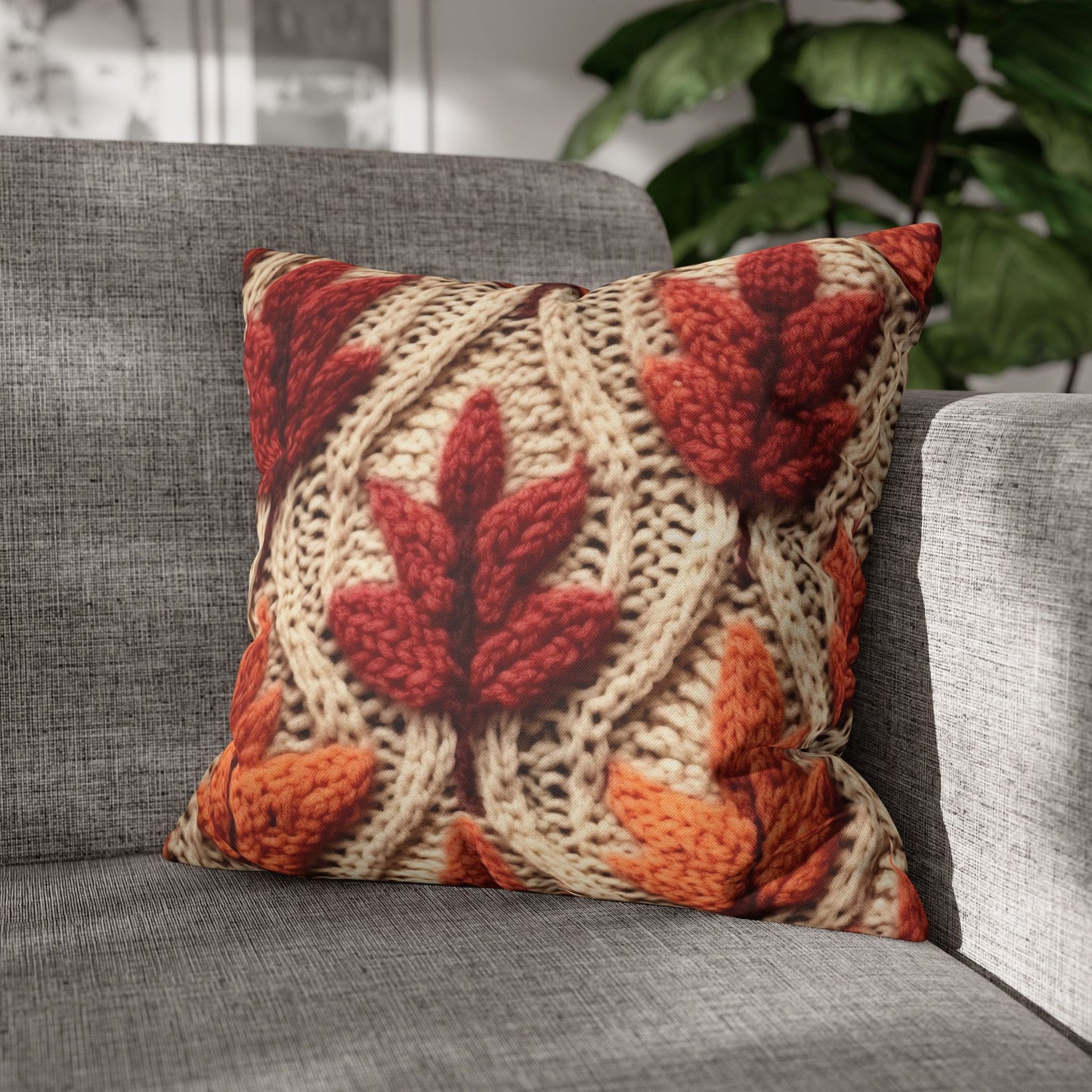 Crochet Fall Leaves: Harvest Rustic Design - Golden Browns -Woodland Maple Magic - Spun Polyester Square Pillow Case