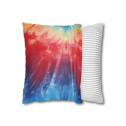 Rainbow Tie-Dye Denim: Vibrant Multi-Color, Fabric Design Spectacle - Spun Polyester Square Pillow Case