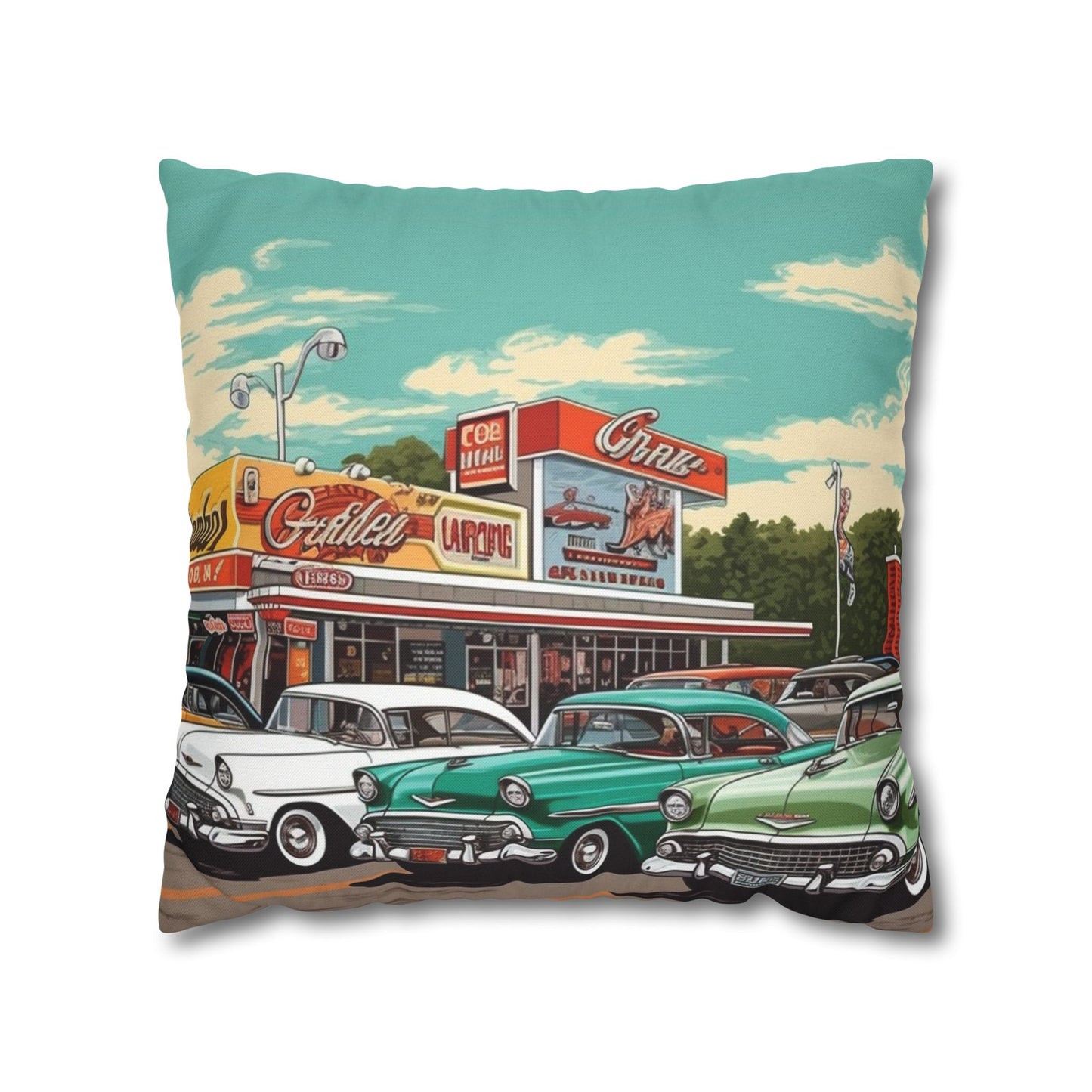 1950s Classic Car Collection Retro Artwork Spun Polyester Square Pillow Case