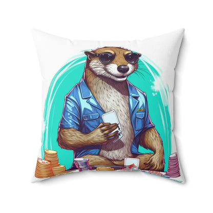 Otter Poker Player Champ Card Holder Graphic Spun Polyester Square Pillow