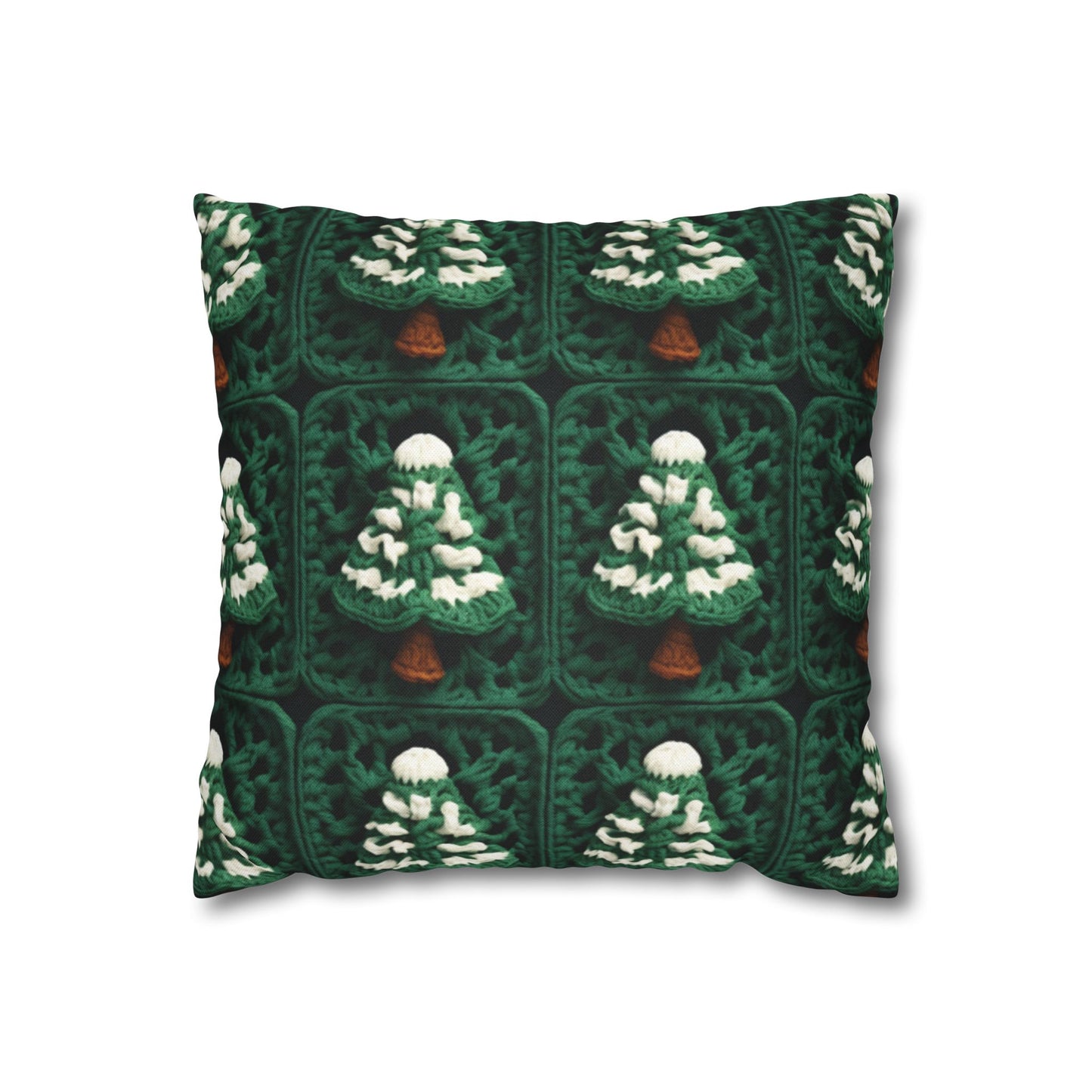 Evergreen Christmas Trees Crochet, Festive Pine Tree Holiday Craft, Yuletide Forest, Winter - Spun Polyester Square Pillow Case