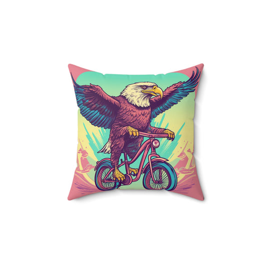 Bicycle Bike American Eagle Biker Graphic Spun Polyester Square Pillow