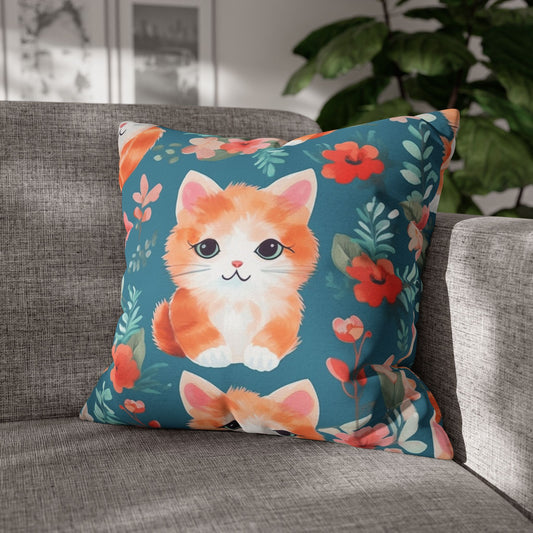 Cozy kitsch Kittens - Cottage Core Cats - Charming Destive Decor - Spun Polyester Square Pillow Case