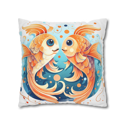 Charming Cartoon Fish Pisces - Dreamy Zodiac Illustration - Spun Polyester Square Pillow Case