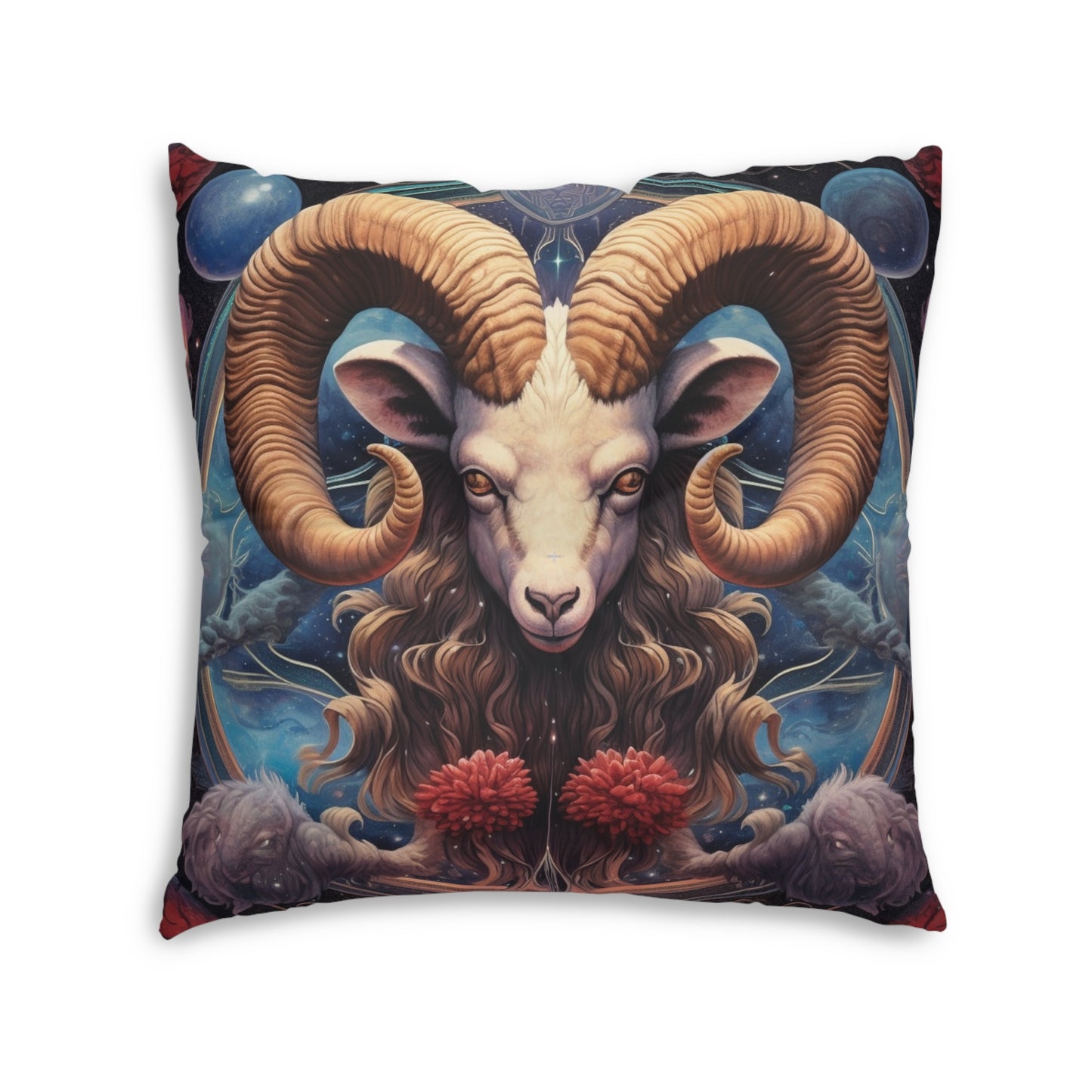 Aries Zodiac Ram - Vibrant Astrological Sign Cosmic Space Symbol - Tufted Floor Pillow, Square