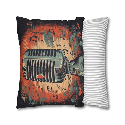 Retro Microphone & Music Notes - Vintage Style Design Spun Polyester Square Pillow Case