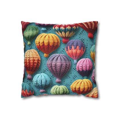 Crochet Hot Air Balloons Sky Travel Transport Scenic Style - Spun Polyester Square Pillow Case