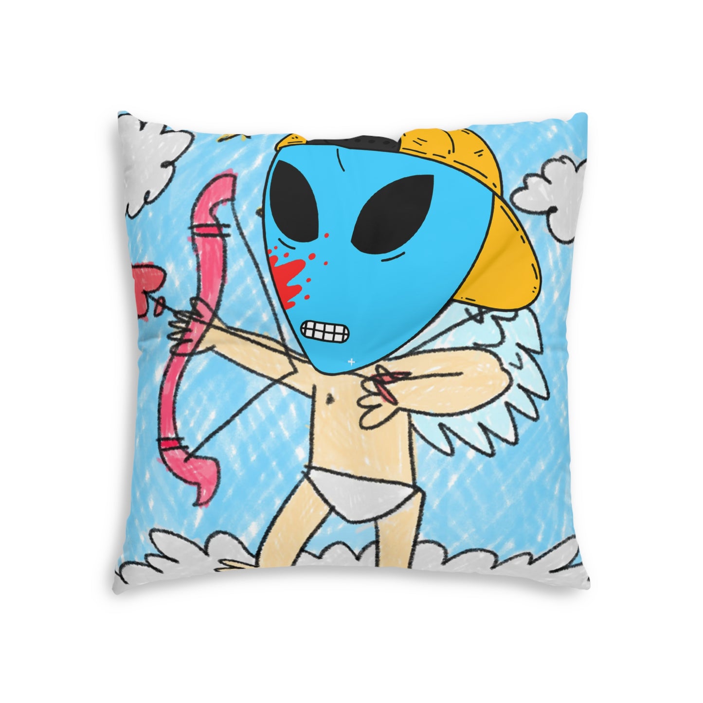 Valentine Arrow Heart Love Visitor Blue Blood Alien Tufted Floor Pillow, Square