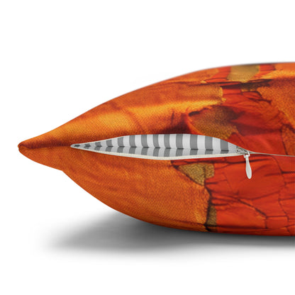 Fiery Citrus Orange: Edgy Distressed, Denim-Inspired Fabric - Spun Polyester Square Pillow Case