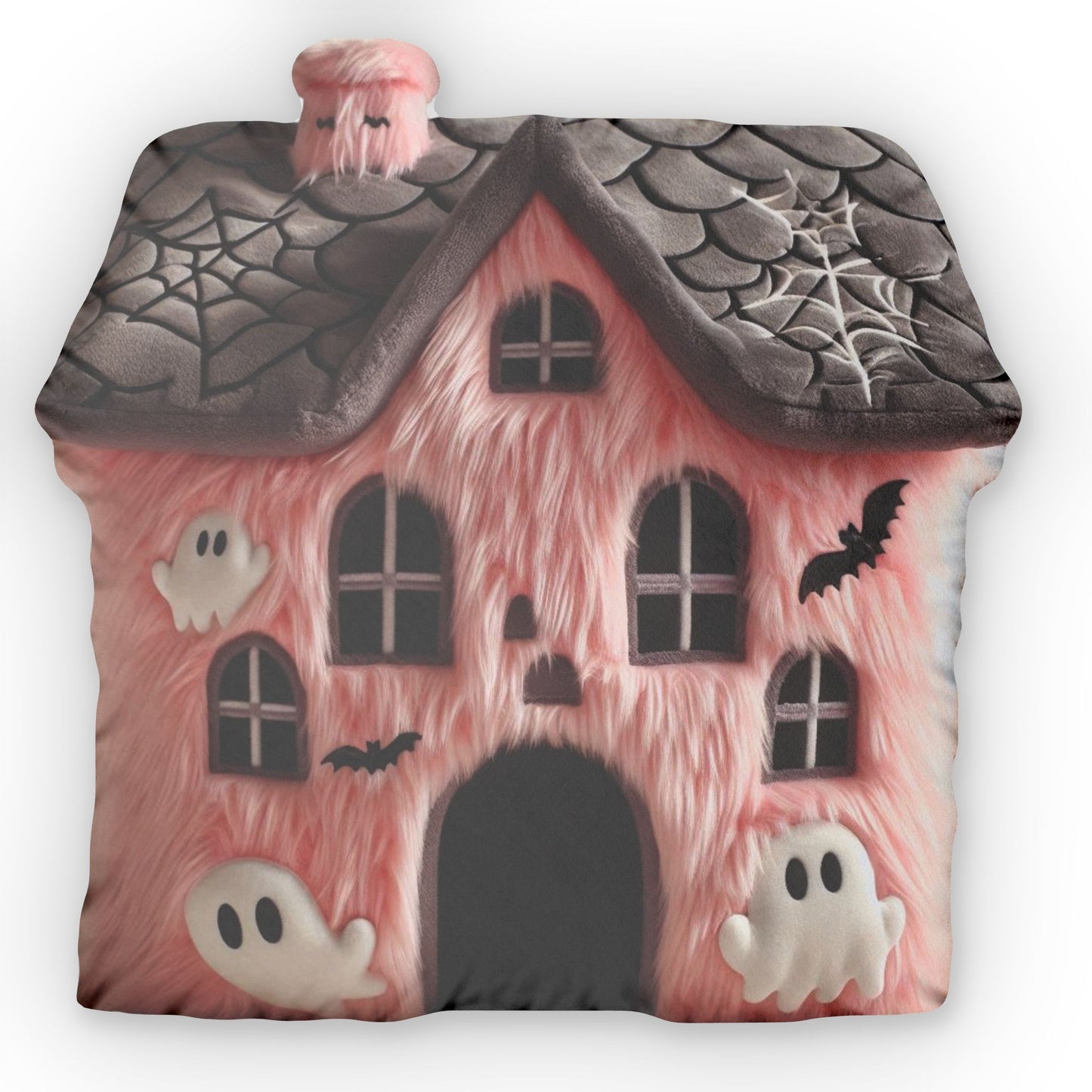 Pink Haunted House Shaped Pillow, Spooky Halloween Dollhouse Decor