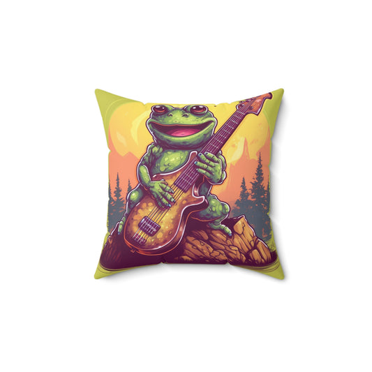 Frog Log Bass Guitarist Musician Swamp Graphic Spun Polyester Square Pillow