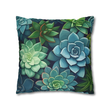 Minimalist Succulent Array - Vibrant Botanical Pattern Spun Polyester Square Pillow Case