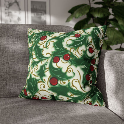 Holiday Elegance: Christmas Holly Swirls Design - Spun Polyester Square Pillow Case