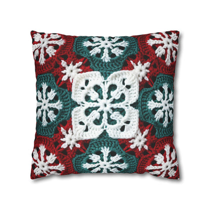 Christmas Snowflake Crochet, Festive Yuletide, Winter Wonderland Craft, Ice Crystal, Holiday Decor, Seasonal Adornments - Spun Polyester Square Pillow Case