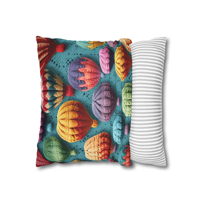 Crochet Hot Air Balloons Sky Travel Transport Scenic Style - Spun Polyester Square Pillow Case